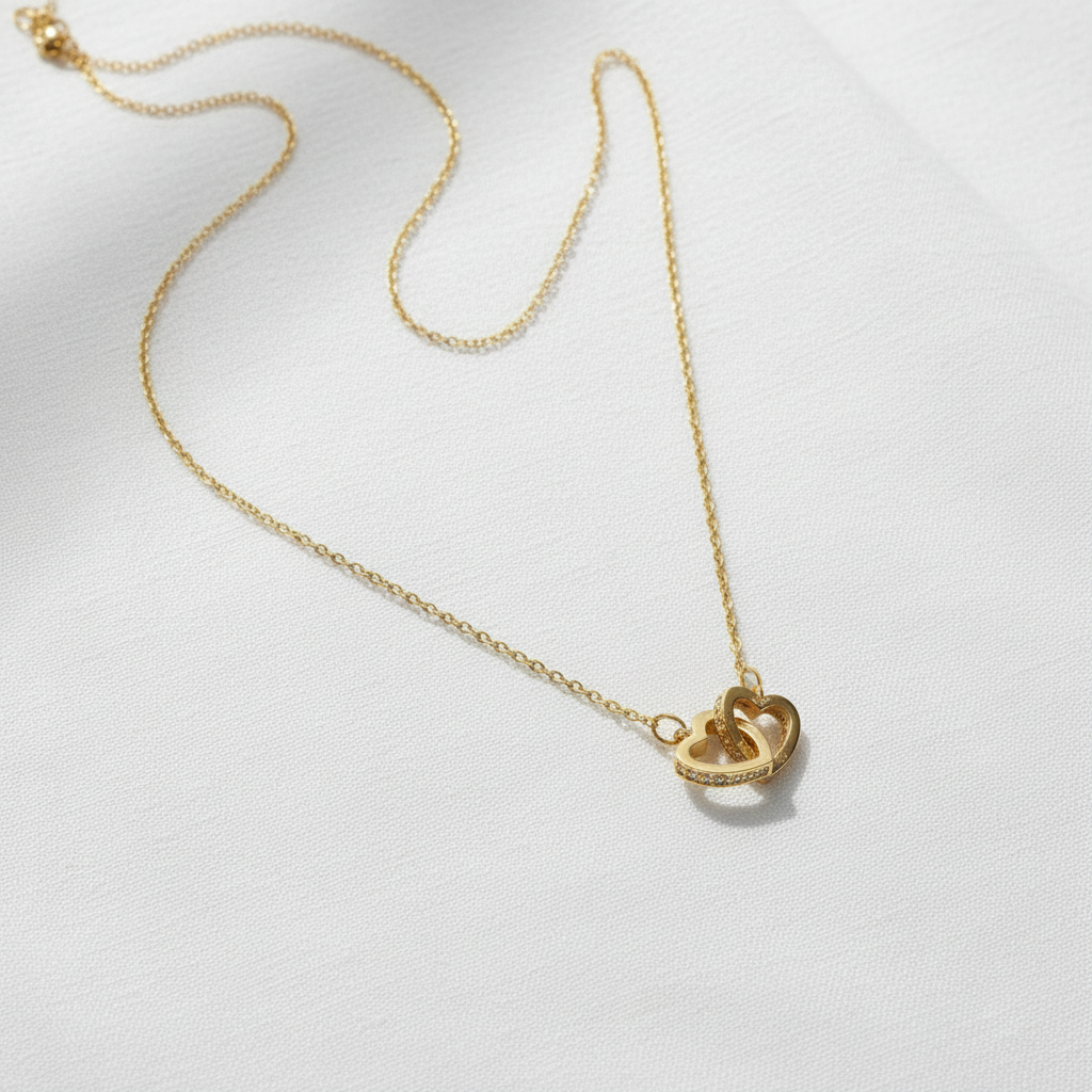Gold interlocking hearts necklace - matched tone