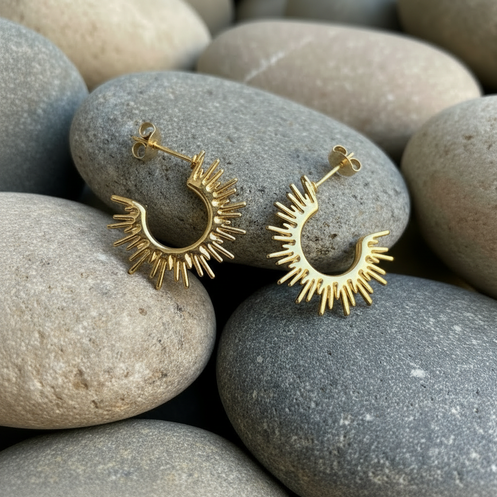Sunburst earrings with one backing removed