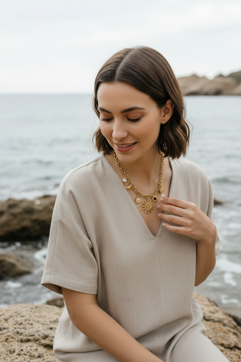 The Alchemy Necklace on rocks